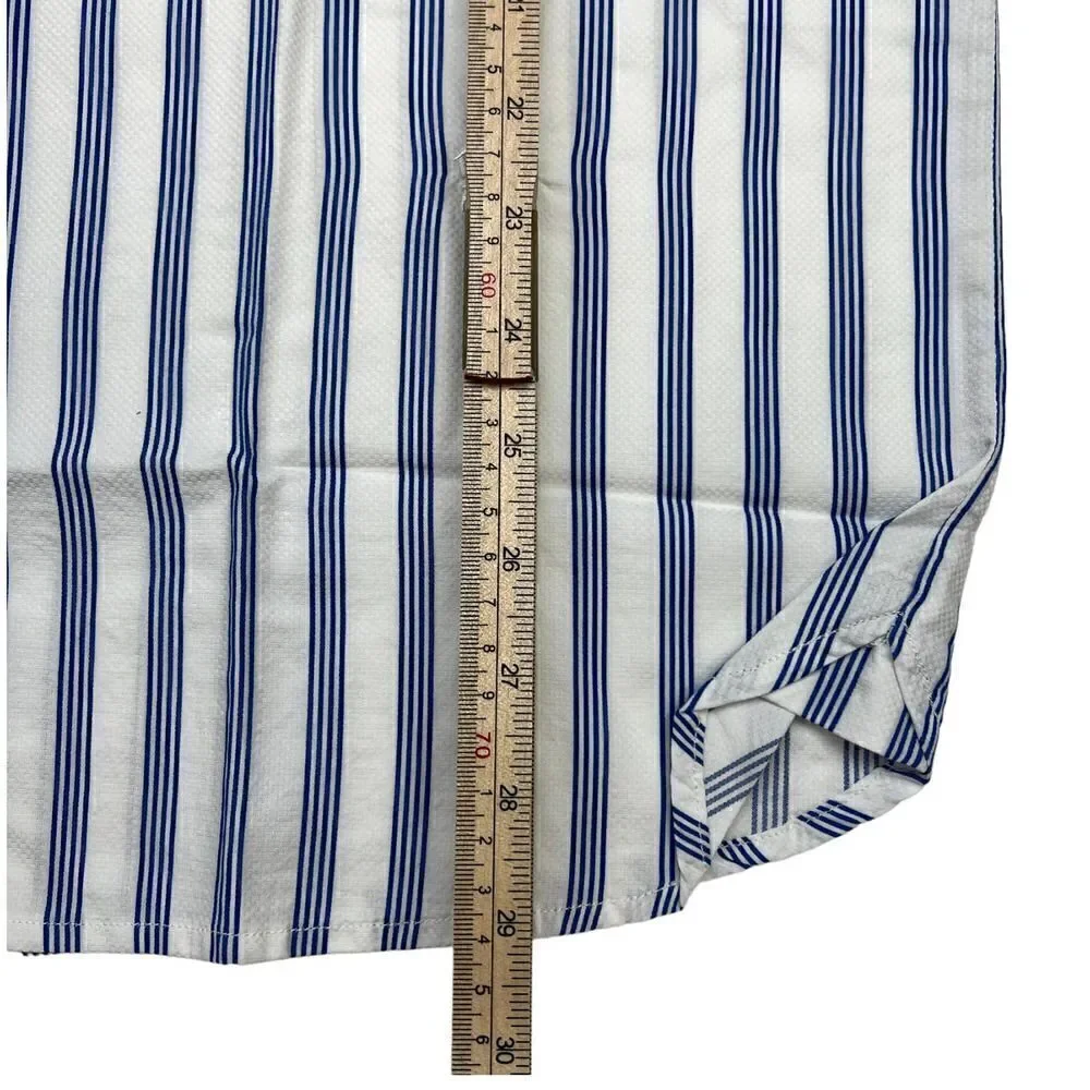 New Soulland Cornwall US L Men White Striped Shirt Short Sleeve Slim Button-Down - Picture 8 of 13